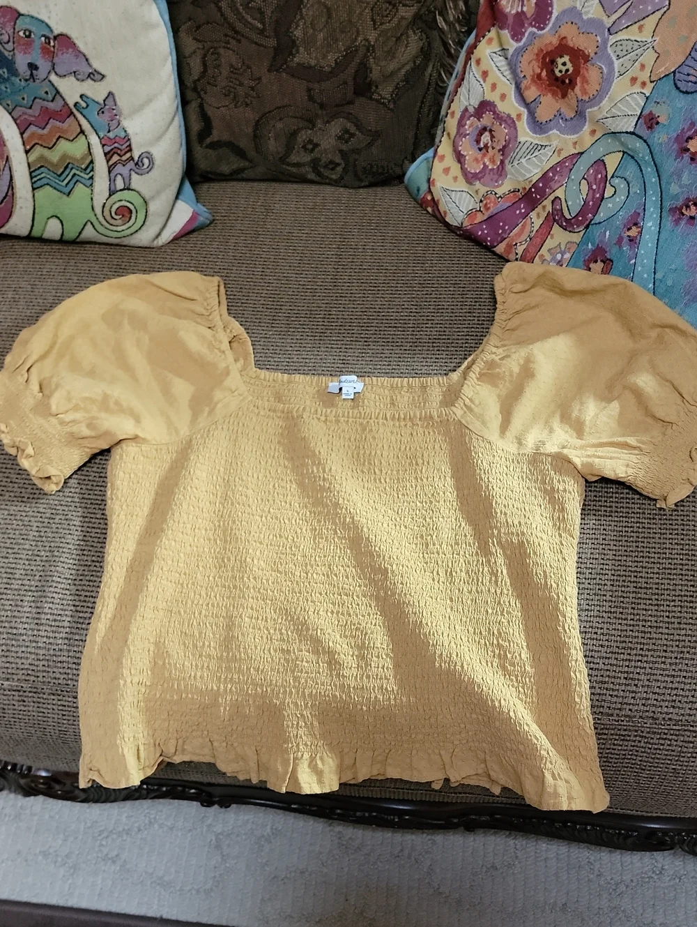 Madewell Mustard Smocked Puff-Sleeve Women's Crop Top